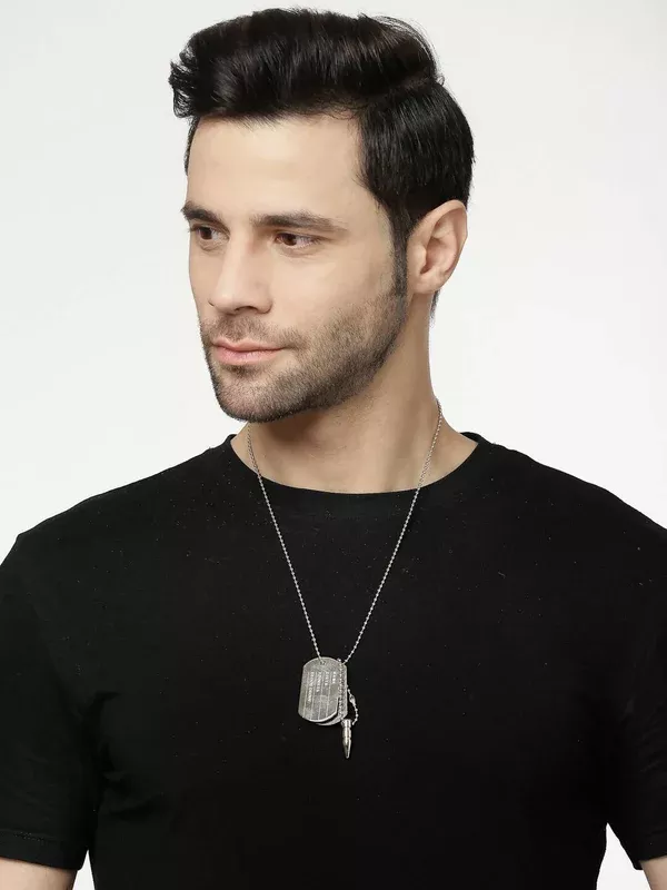 NVR Men Silver Plated Milletry Style Pendent With Chain - One size