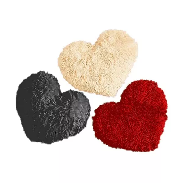Pickkart Heart Shape Fur Cushions - Soft Fluffy Complete Pillow Multi-Color - Pack of 3