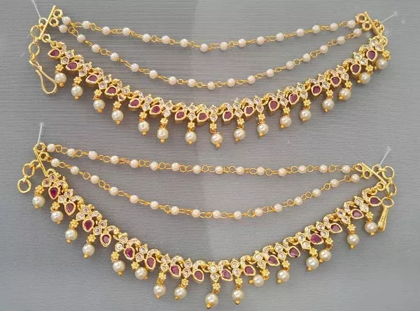 Pink Peacock Uncuts Earside chain Pair