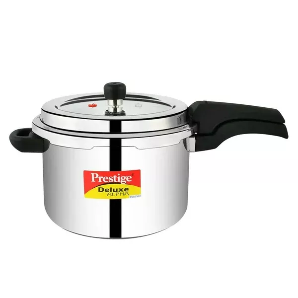 Prestige 6.5 Litres Deluxe Alpha Svachh Induction Base Outer Lid Stainless Steel Pressure Cooker - 6.5 Ltrs