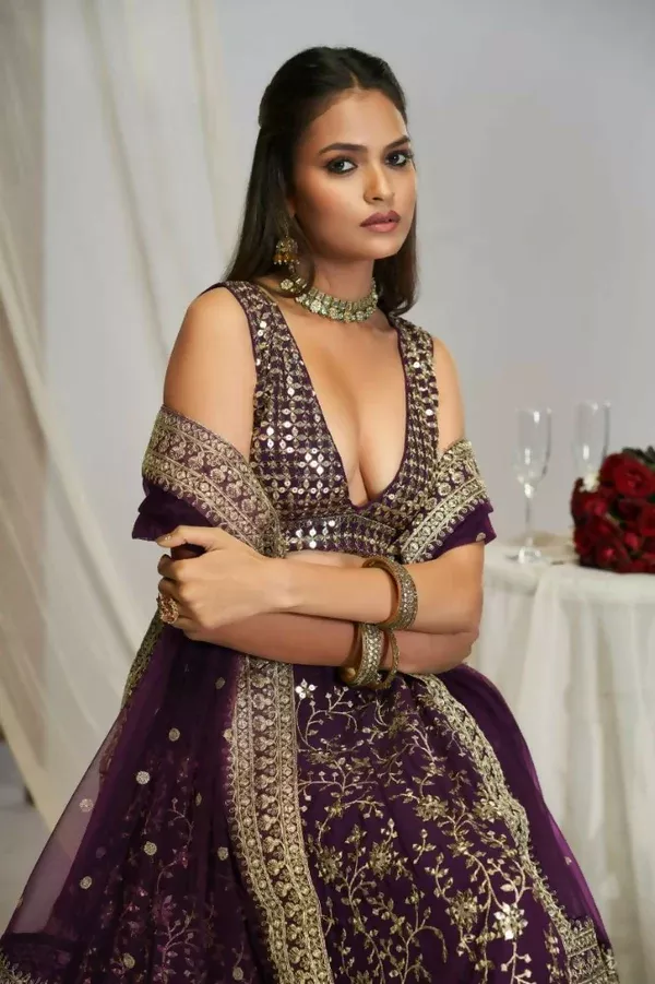 Purple Georgette Sequence Embroidery Work Lehenga Choli - Jihu Culture - XXS
