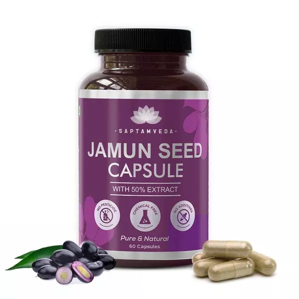 Saptamveda Natural Jamun Seed Capsules - 60 caps