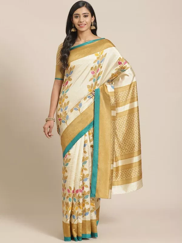 Saree Mall Beige & Blue Printed Saree