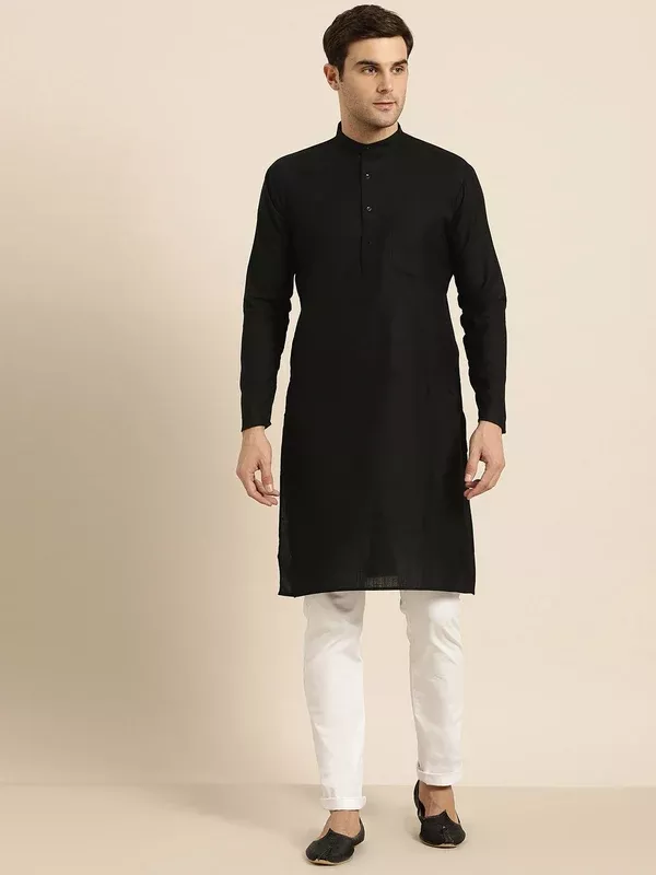 Sojanya Men Black Solid Straight Kurta - XL
