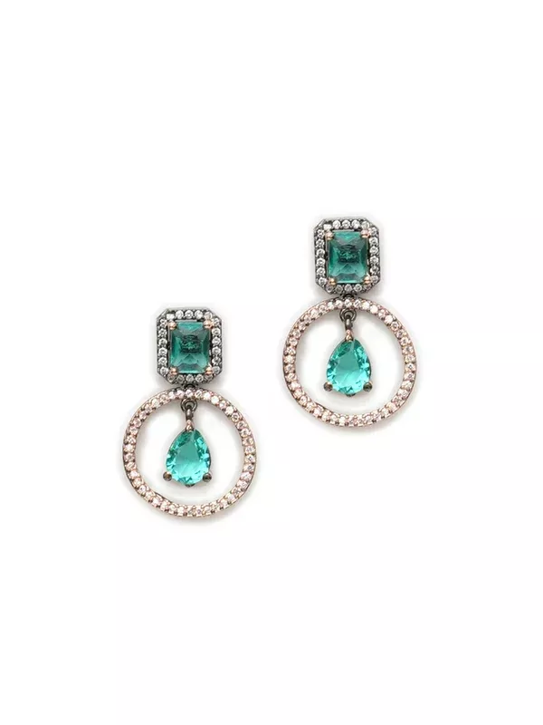 Stone kundan earrings (green) - Ruby Raang - One Size
