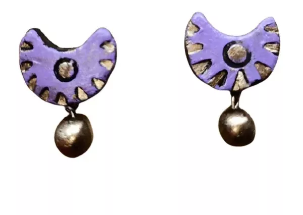 Terracotta Crescent Shaped Ear Studs With Drops - Lavender