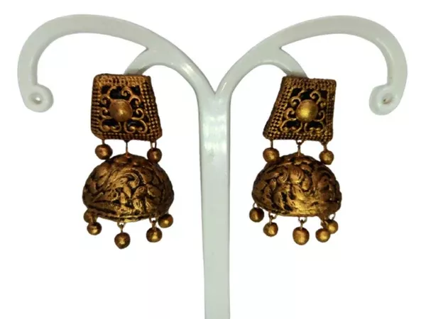 Terracotta Dazzling Temple Jhumkas - Gold