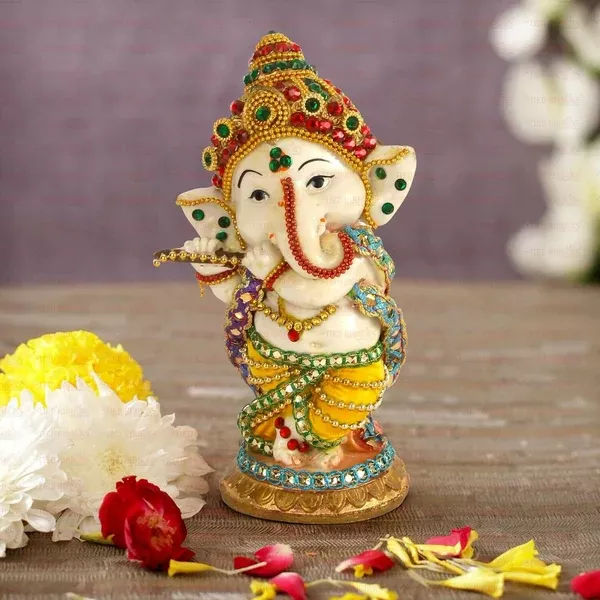 Tied Ribbons Decorative Murli Ganesh Idol