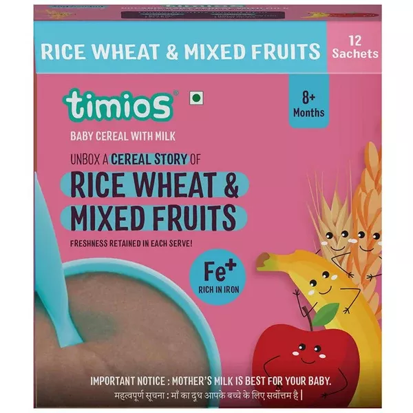Timios Organic Rice Wheat Mixed Fruit Baby Cereal - Combo Pack