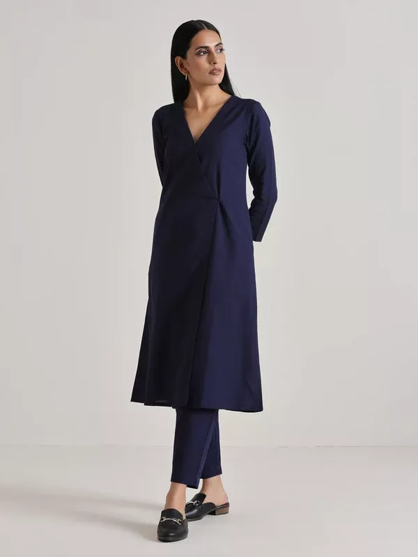 trueBrowns Blue Angrakha Kurta Set - 2XS