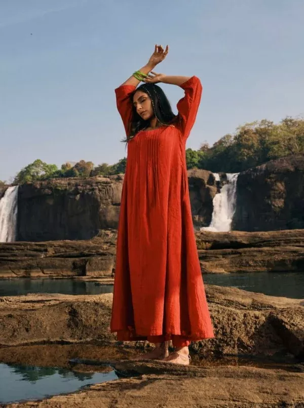 trueBrowns Carrot Cotton Dobby Kurta Pant Set - 2XS