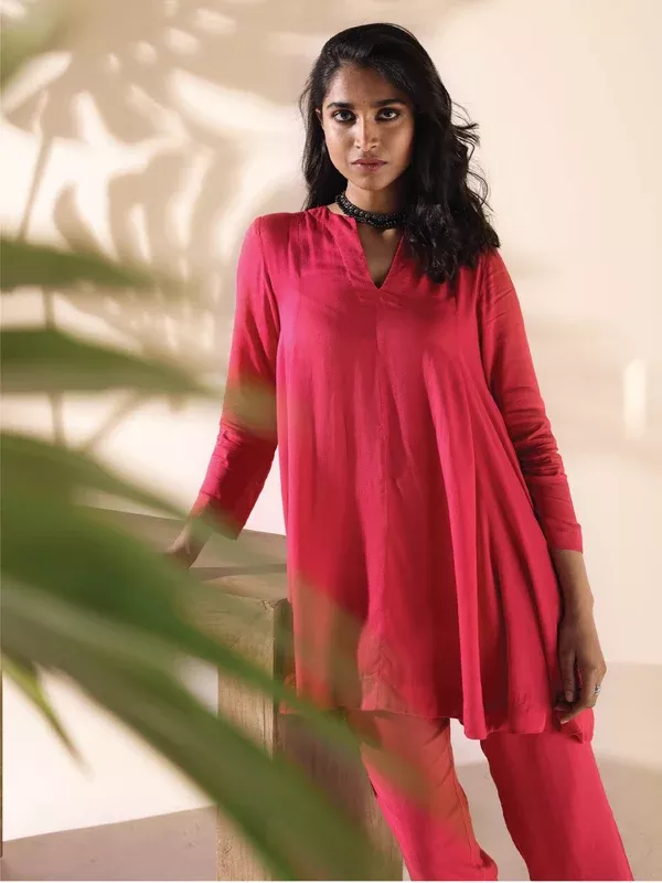 trueBrowns Carrot Viscose Dobby Flared Co-ord Set - 2XS