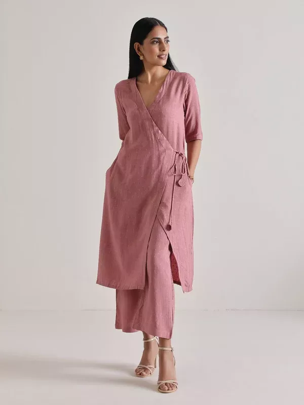 trueBrowns Mauve Angrakha Kurta Set - 2XS