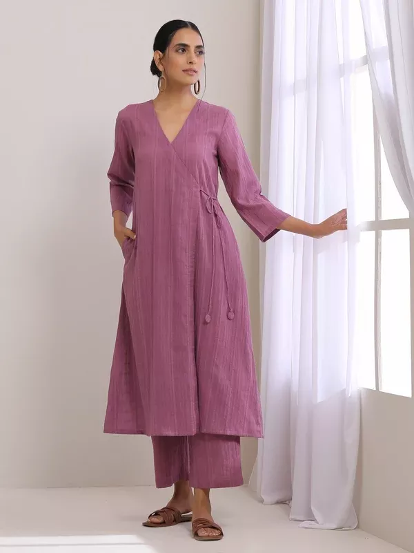 trueBrowns Onion Pink Dobby Angrakha Pant Set - 2XS