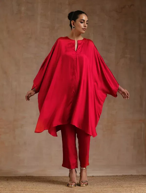 trueBrowns Red Modal Satin Oversized Round Co-Ord Set - 2XS
