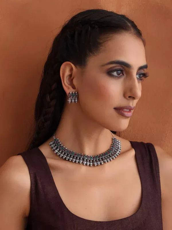 trueBrowns Silver Tone Necklace Set - Freesize