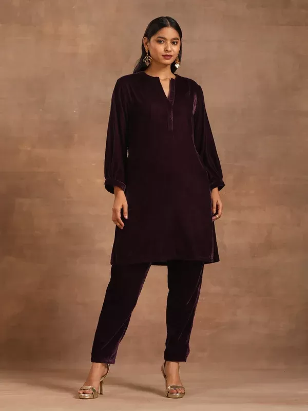 trueBrowns Wine Velvet Solid Co-ord Set - 2XS