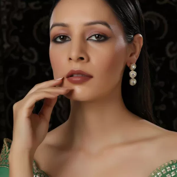 Uncut 3 Tier Kundan Dangler Earrings (Gold) - Ruby Raang - One Size