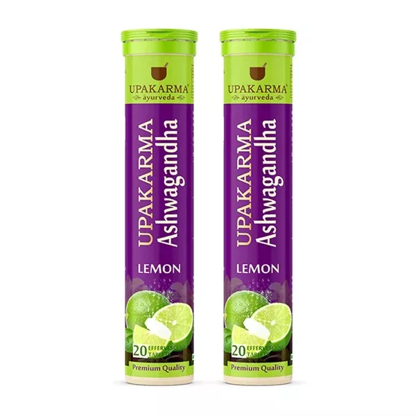 Upakarma Ayurveda Ashwagandha Effervescent Tablets - Lemon Flavour - 20 tabs - Pack of 2