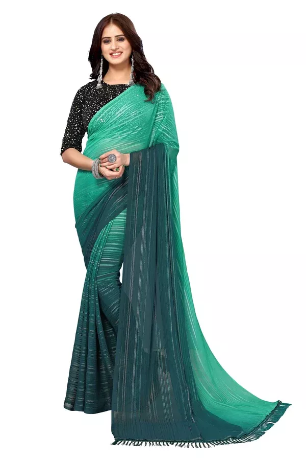 Vamika Georgette Sequence Work Green & Dark Green Bollywood Style Saree