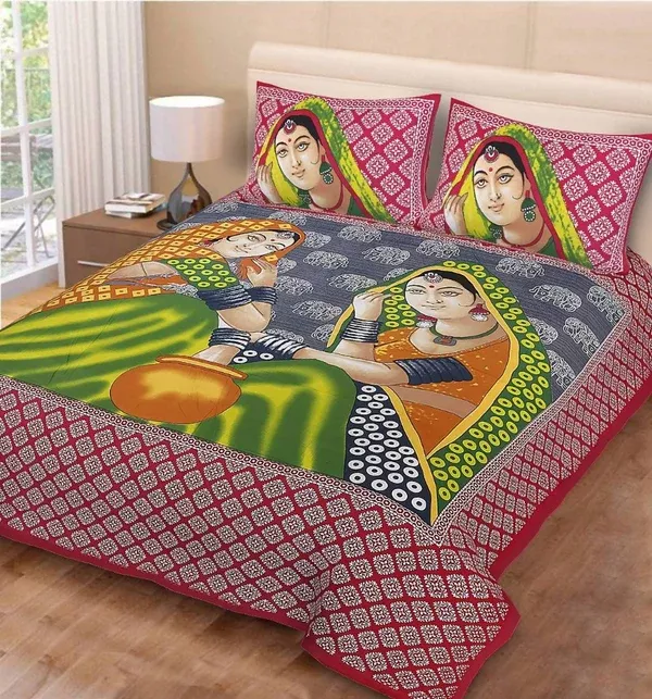 Vamika Printed Cotton Matki Red Bedsheet With Pillow Covers (PM Matki Red)