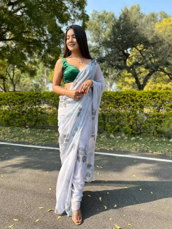 Vamsee Grey Chiffon Designer Saree