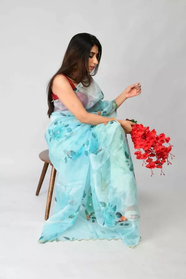 Vamsee Sky Blue Organza Saree