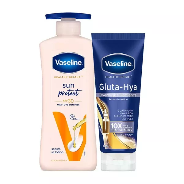 Vaseline Gluta Hya Overnight Radiance + Sun Protect SPF 30 Body Lotion Combo - combo