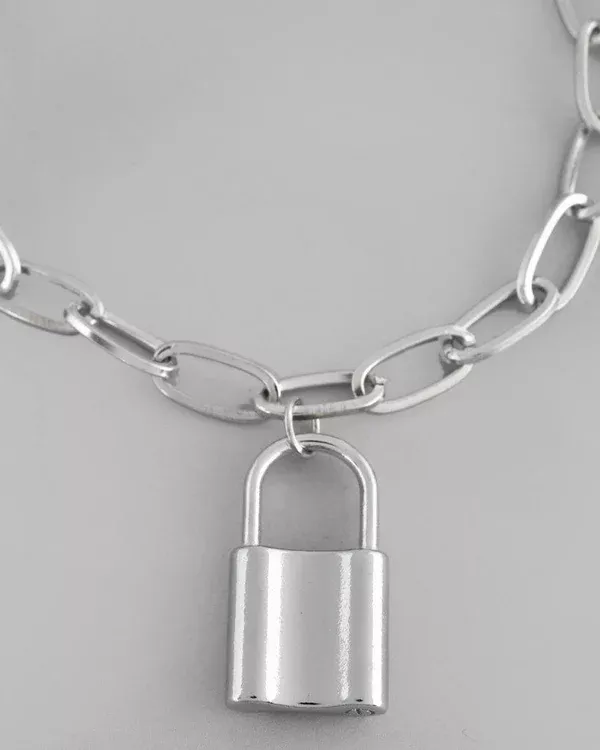 VOJ Mens Silver Plated Lock Bracelet
