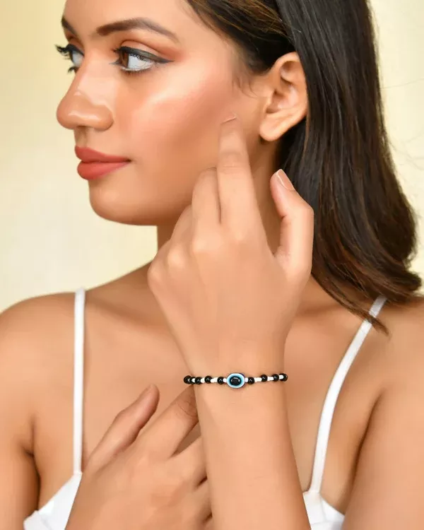 VOJ Stainless Steel Beads Brass Bracelet - Freesize