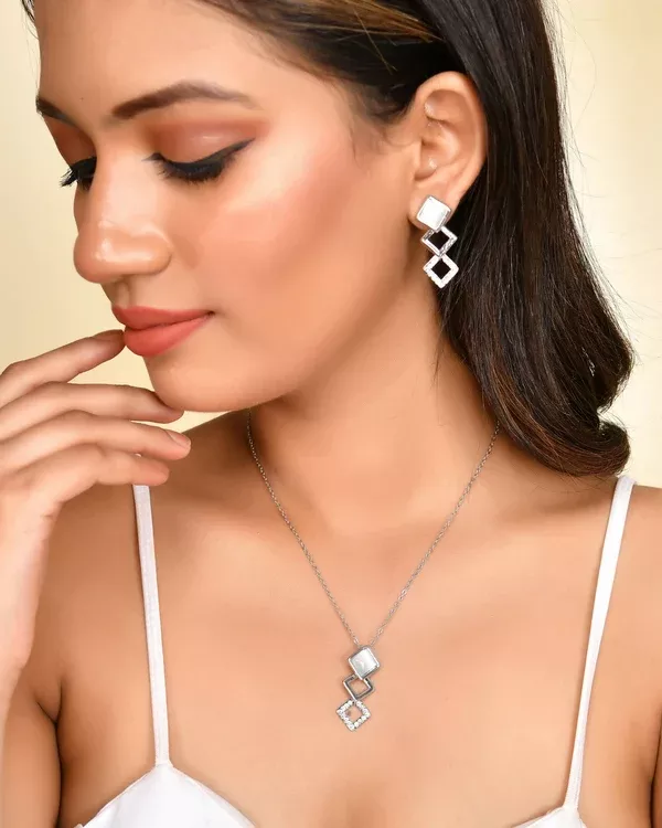 VOJ Stainless Steel Silver Silver Jewellery Set (Pack of 2) - Freesize