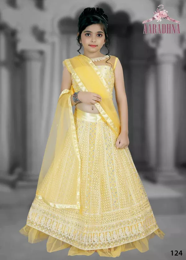Wedding Designer Navy blue Net Kidswear Lahenga - Aaradhna - 24