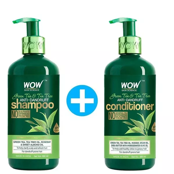 Wow Skin Science Green Tea & Tea Tree Anti-Dandruff Shampoo & Conditioner - Combo Pack