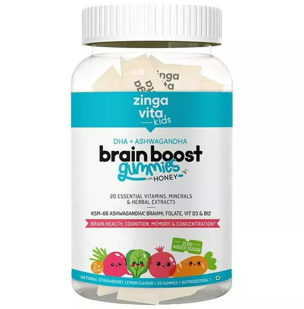 Zingavita DHA Brain Boost Gummies for Kids (2+ yrs) Strawberry Lemon Flavor - 30 gummies