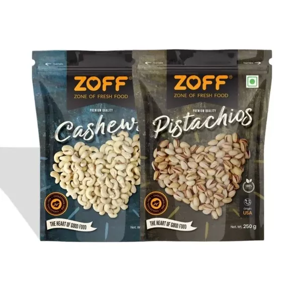 Zoff Premium Raw Cashews & Roasted and Salted Pistachios Combo - combo